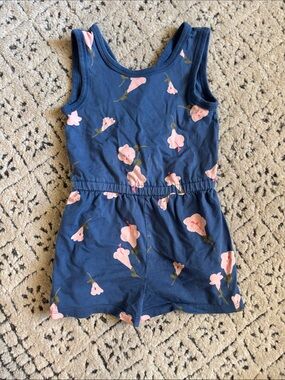 Tea Collection Navy Floral Tank Romper with Pink Flowers sz 5T